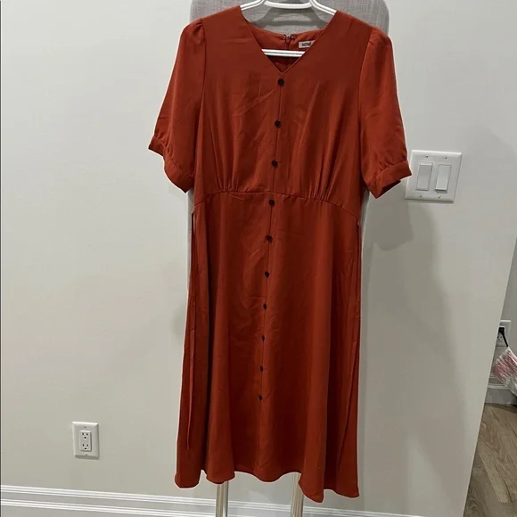 Chic Rust Button-Front Midi Dress - Picture 1 of 1